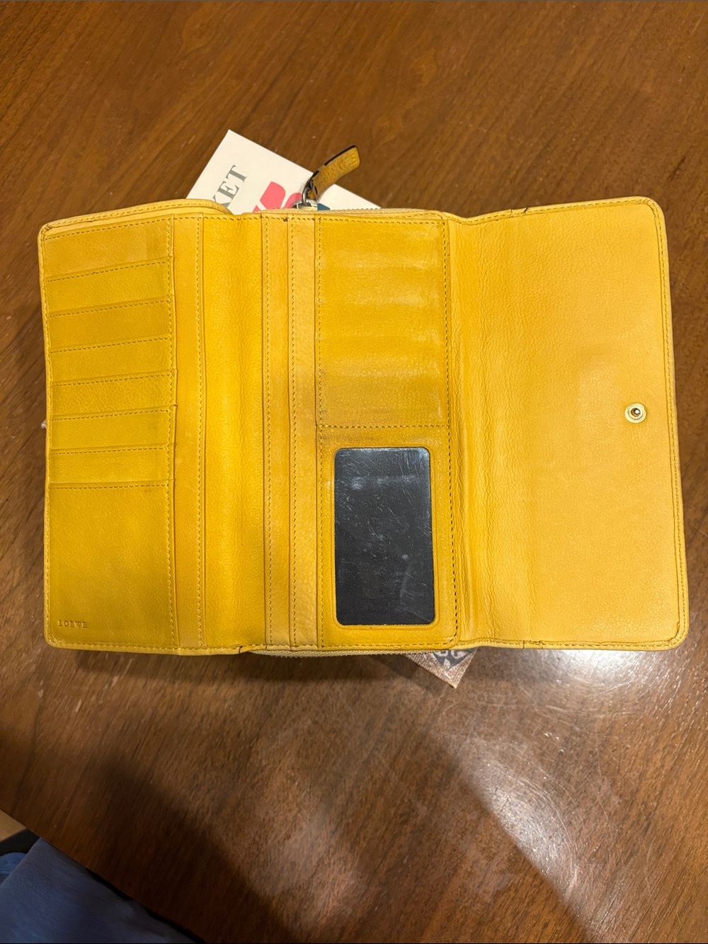 Loewe Mustard Yellow Leather Wallet with Embossed Logo - Picture 8 of 10